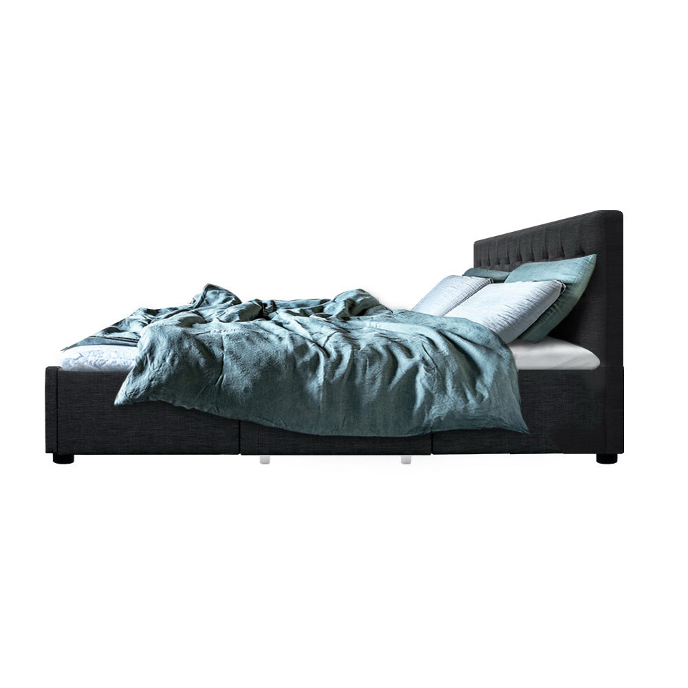 Artiss Avio Bed Frame Fabric Storage Drawers - Charcoal King-Furniture &gt; Bedroom - Peroz Australia - Image - 5