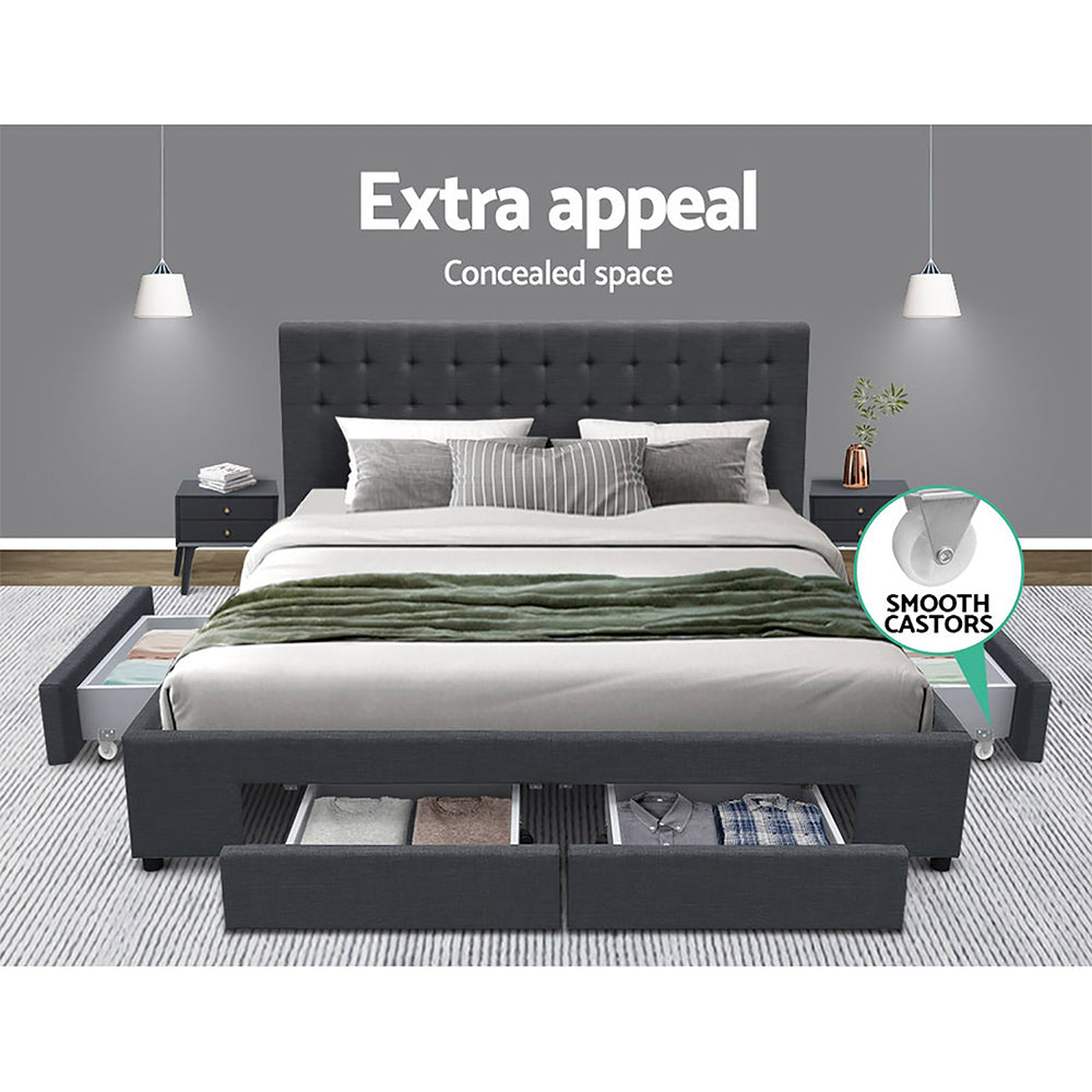 Artiss Avio Bed Frame Fabric Storage Drawers - Charcoal King-Furniture &gt; Bedroom - Peroz Australia - Image - 6