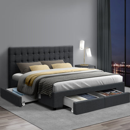Artiss Avio Bed Frame Fabric Storage Drawers - Charcoal King-Furniture &gt; Bedroom - Peroz Australia - Image - 1