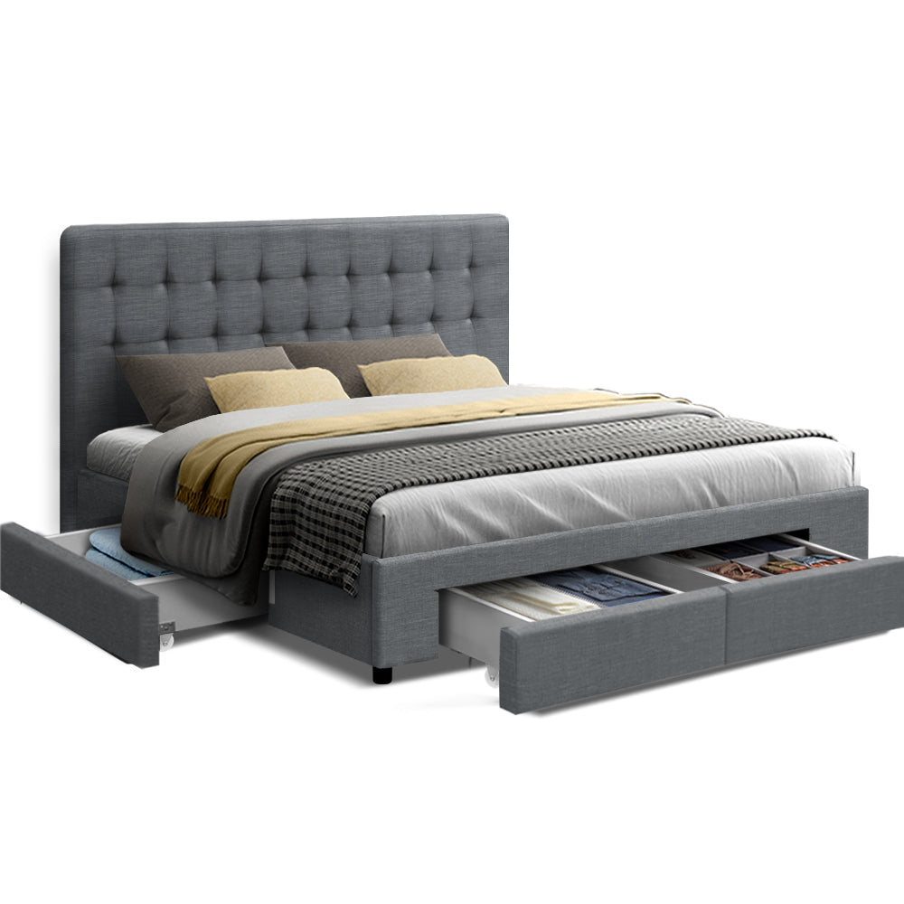 Artiss Avio Bed Frame Fabric Storage Drawers - Grey Queen-Furniture &gt; Bedroom - Peroz Australia - Image - 2