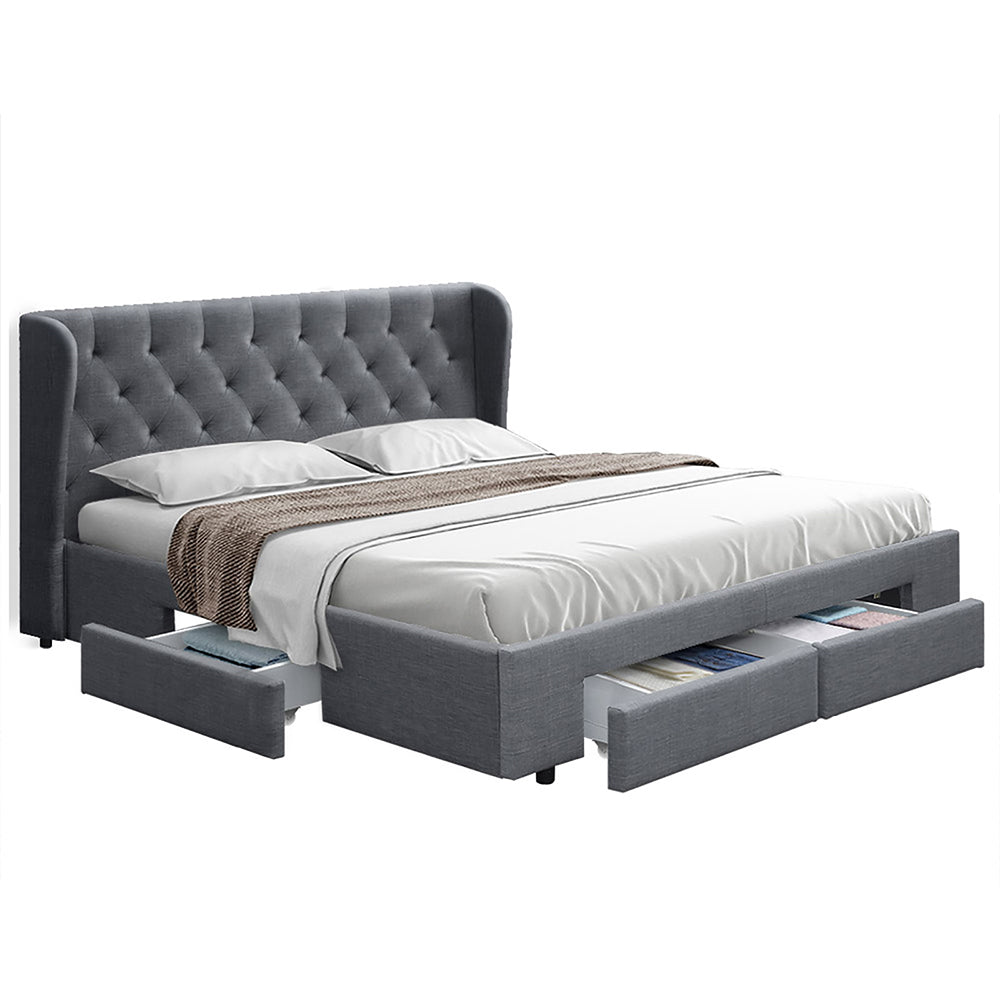 Artiss Bed Frame Queen Size Base With Storage Drawers Charcoal Fabric Mila Collection-Furniture &gt; Bedroom - Peroz Australia - Image - 1