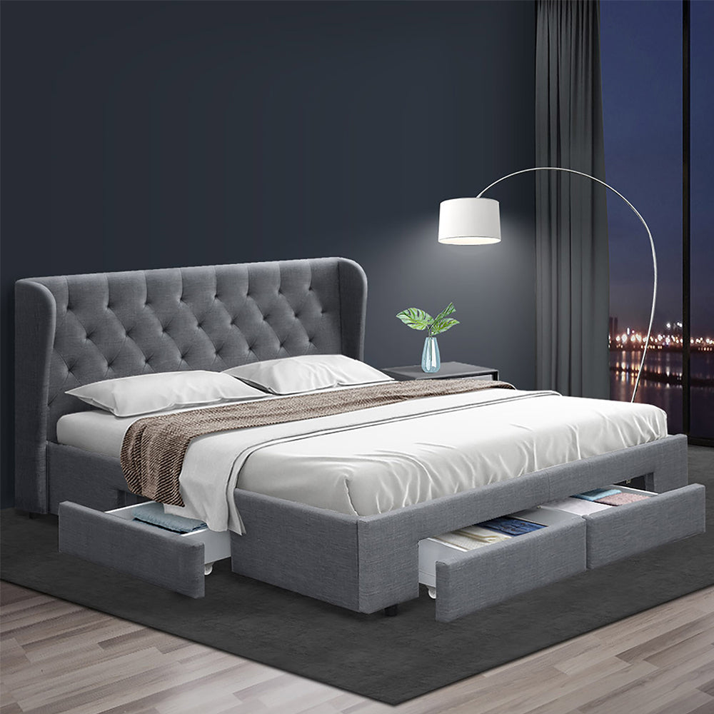 Artiss Bed Frame Queen Size Base With Storage Drawers Charcoal Fabric Mila Collection-Furniture &gt; Bedroom - Peroz Australia - Image - 8