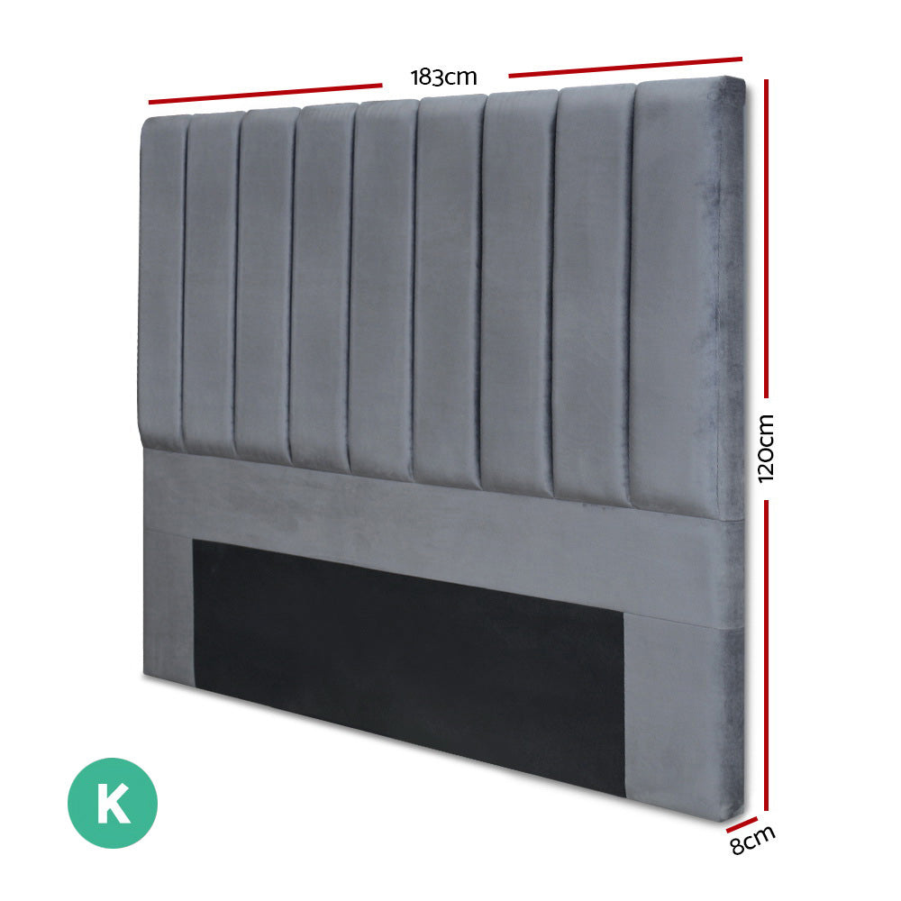 Artiss VELA Bed Head Headboard King Size Bedhead Velvet Grey-Furniture &gt; Bedroom - Peroz Australia - Image - 2
