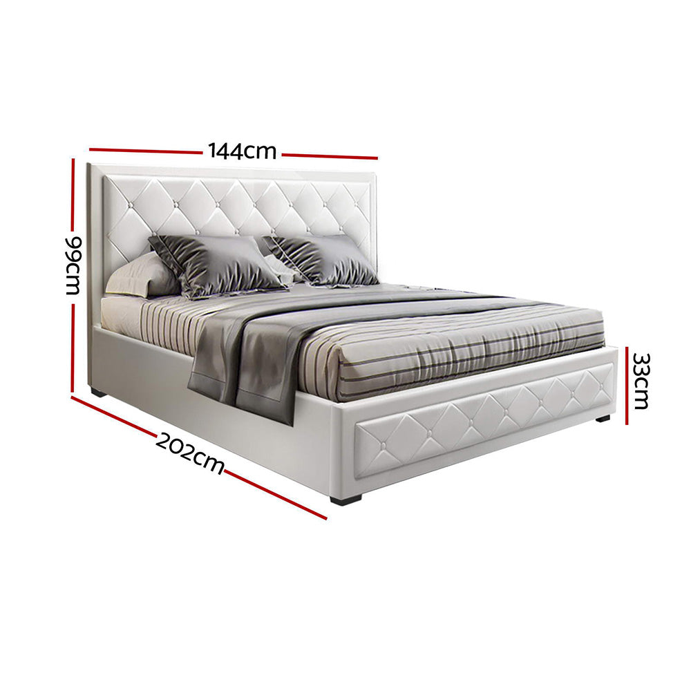 Artiss Tiyo Bed Frame PU Leather Gas Lift Storage - White Double-Furniture &gt; Bedroom - Peroz Australia - Image - 3