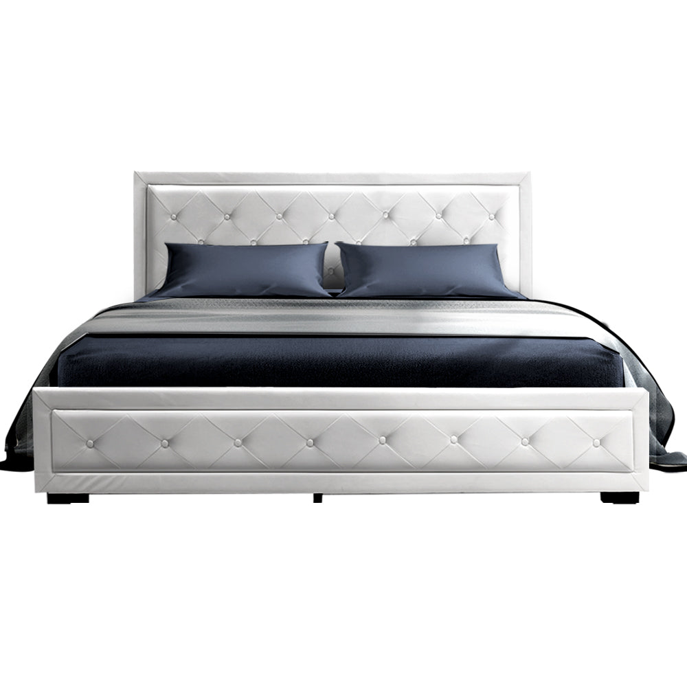 Artiss Tiyo Bed Frame PU Leather Gas Lift Storage - White Double-Furniture &gt; Bedroom - Peroz Australia - Image - 4