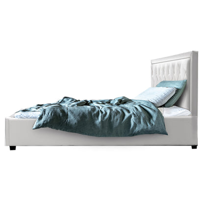 Artiss Tiyo Bed Frame PU Leather Gas Lift Storage - White Double-Furniture &gt; Bedroom - Peroz Australia - Image - 5