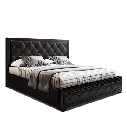 Artiss Tiyo Bed Frame PU Leather Gas Lift Storage - Black Queen-Furniture &gt; Bedroom - Peroz Australia - Image - 2