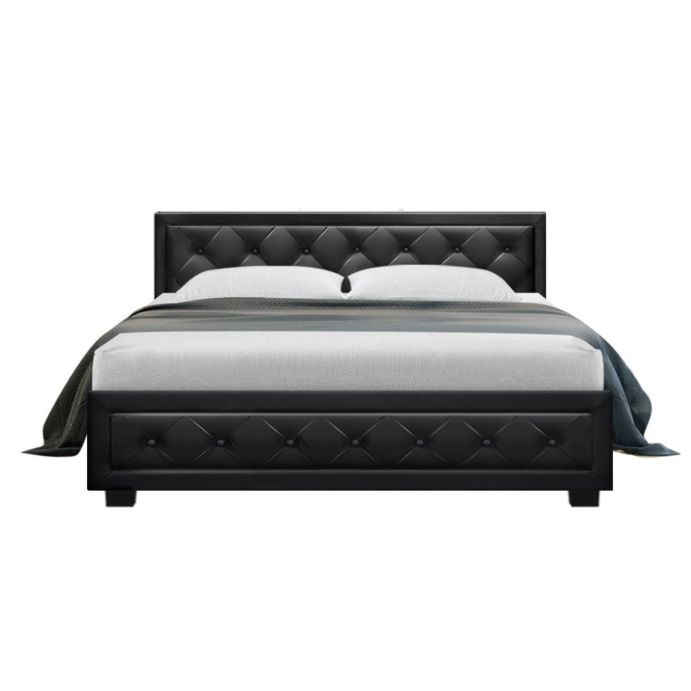Artiss Tiyo Bed Frame PU Leather Gas Lift Storage - Black Queen-Furniture &gt; Bedroom - Peroz Australia - Image - 4
