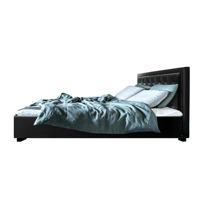 Artiss Tiyo Bed Frame PU Leather Gas Lift Storage - Black Queen-Furniture &gt; Bedroom - Peroz Australia - Image - 5