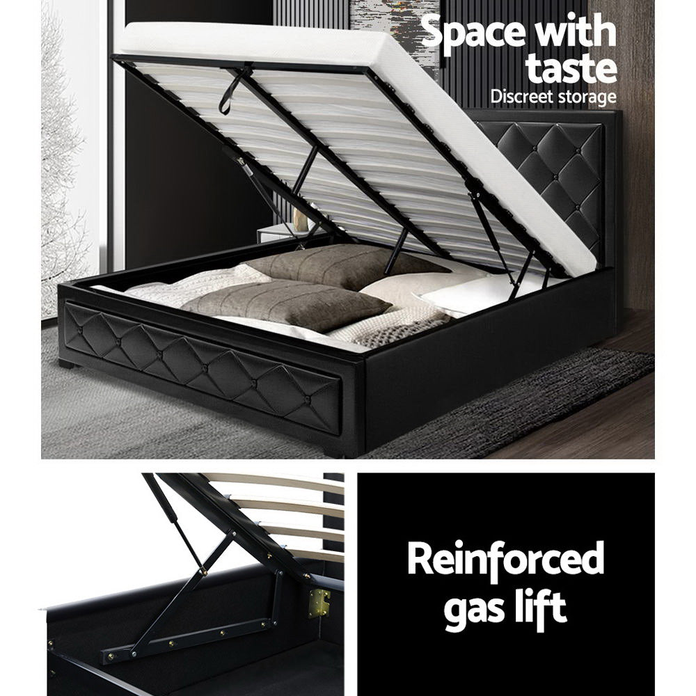 Artiss Tiyo Bed Frame PU Leather Gas Lift Storage - Black Queen-Furniture &gt; Bedroom - Peroz Australia - Image - 6