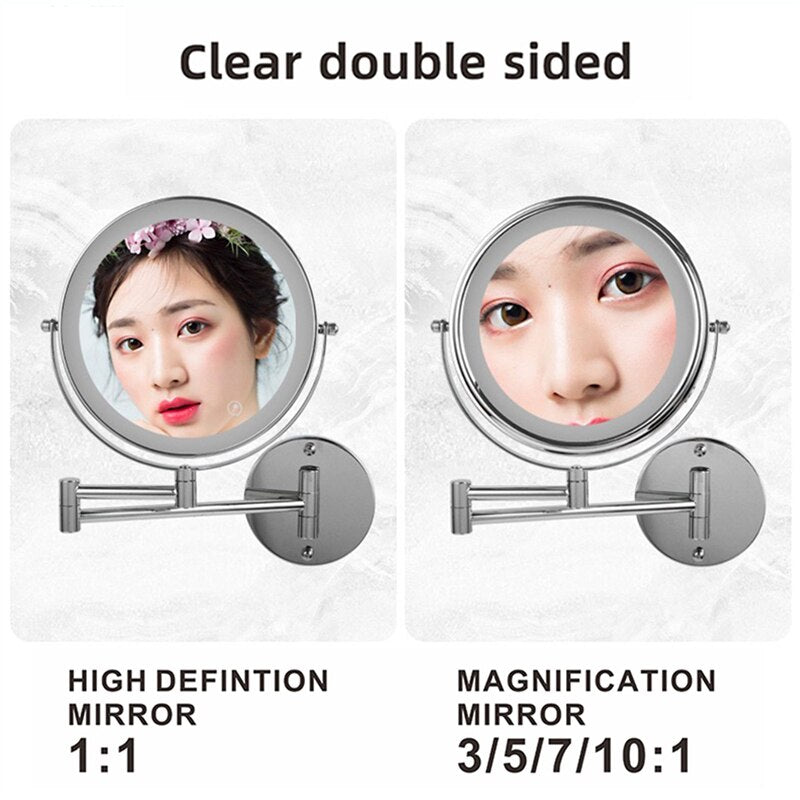 Anyvogue 8in Wall Mounted Smart LED Makeup Mirror Double Sided 3 Light Switch Touch Dimming Adjustable 10x Magnification USB Type-Makeup Mirror-PEROZ Accessories