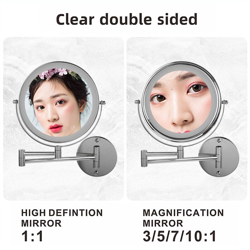 Anyvogue 8in Wall Mounted Smart LED Makeup Mirror Double Sided 3 Light Switch Touch Dimming Adjustable 5x Magnification USB Type-Makeup Mirror-PEROZ Accessories