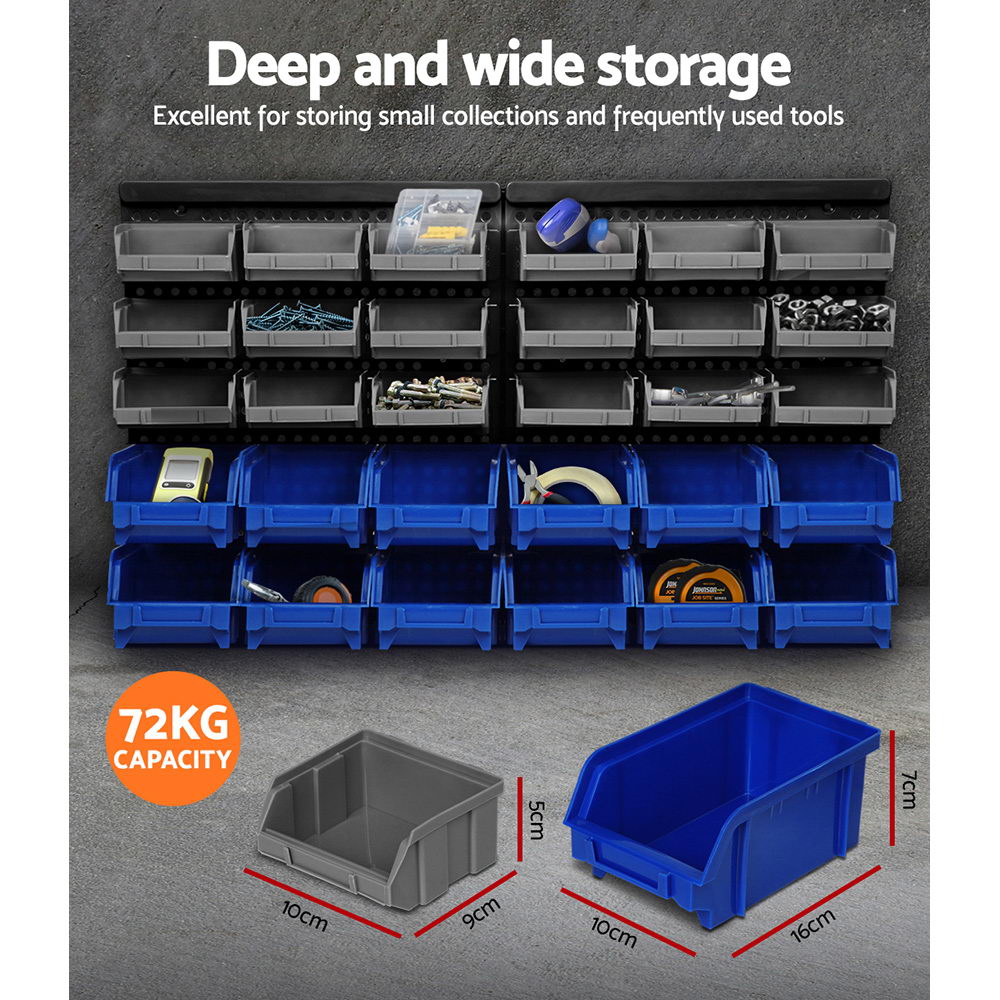 Giantz 60 Bin Wall Mounted Rack Storage Tools Garage Organiser Shed Work Bench-Tools &gt; Tools Storage-PEROZ Accessories