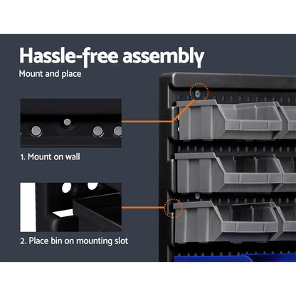Giantz 60 Bin Wall Mounted Rack Storage Tools Garage Organiser Shed Work Bench-Tools &gt; Tools Storage-PEROZ Accessories