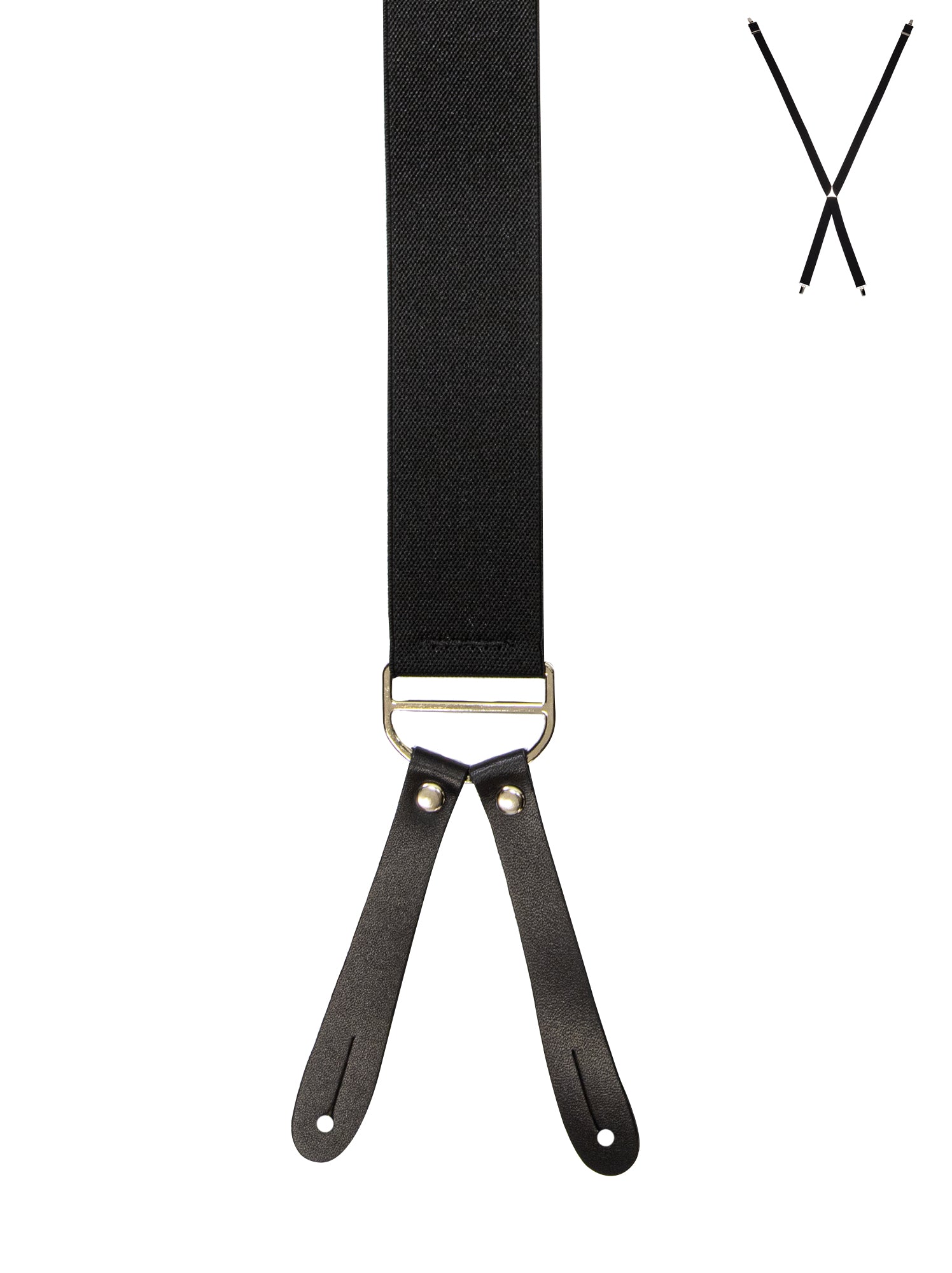 BRACES. X-Back with Leather Ends. Plain Black. 35mm width.-Braces-PEROZ Accessories