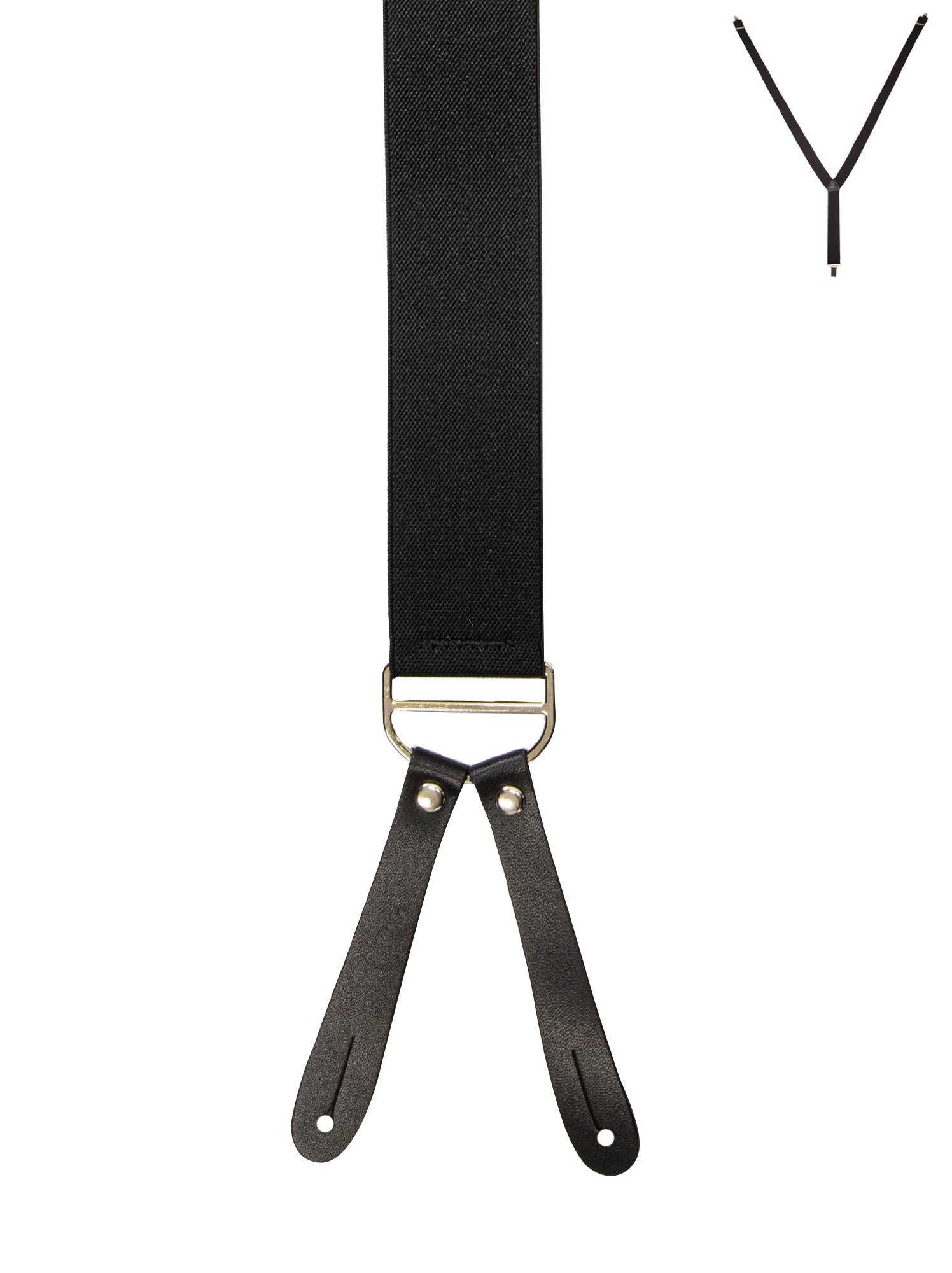 BRACES. Y-Back with Leather Ends. Plain Black. 35mm width.-Braces-PEROZ Accessories