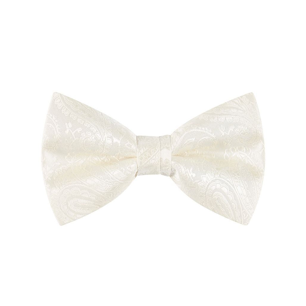 BOW TIE + POCKET SQUARE SET. Paisley. Ivory. Supplied with matching pocket square.-Bow Ties-PEROZ Accessories