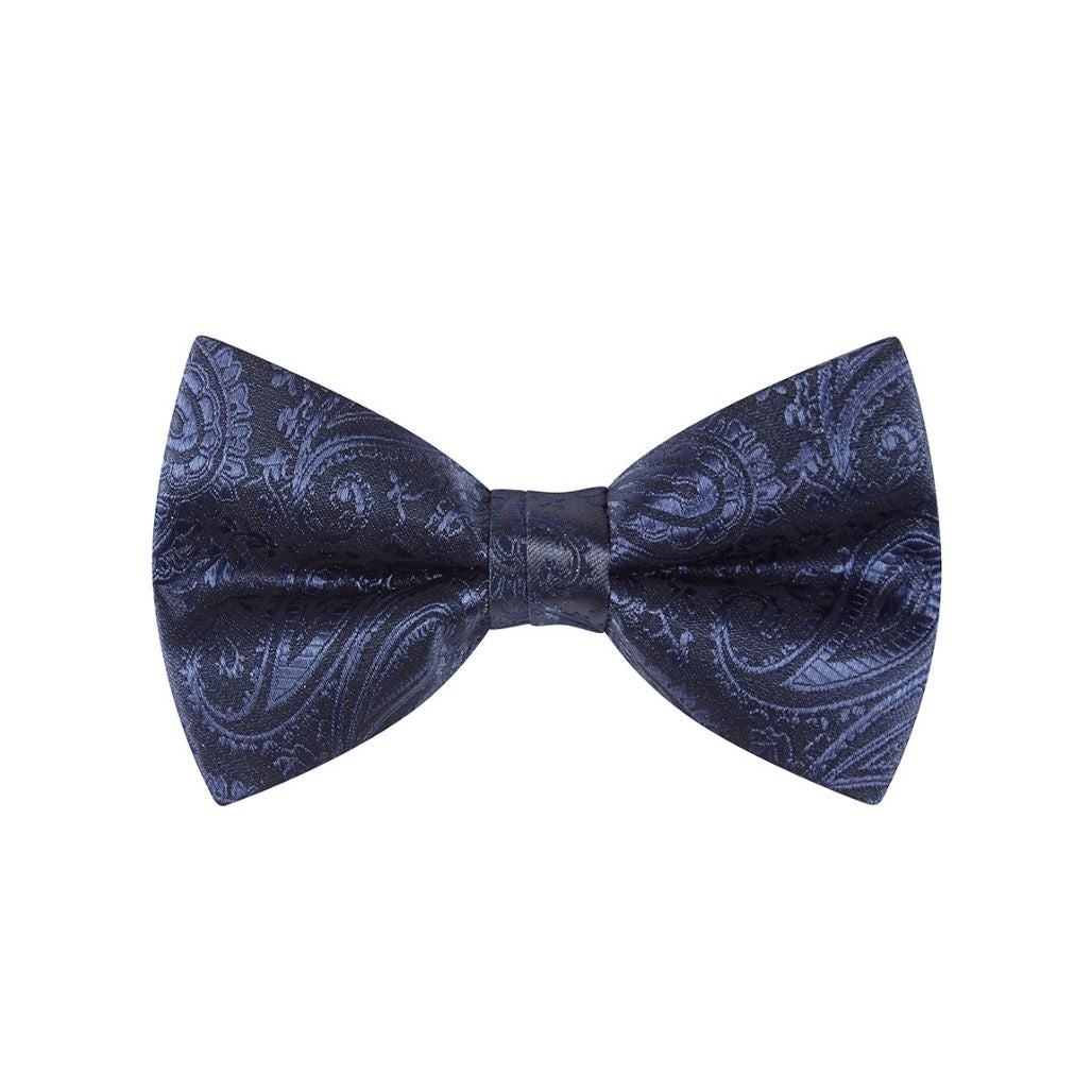 BOW TIE + POCKET SQUARE SET. Paisley. Navy. Supplied with matching pocket square.-Bow Ties-PEROZ Accessories