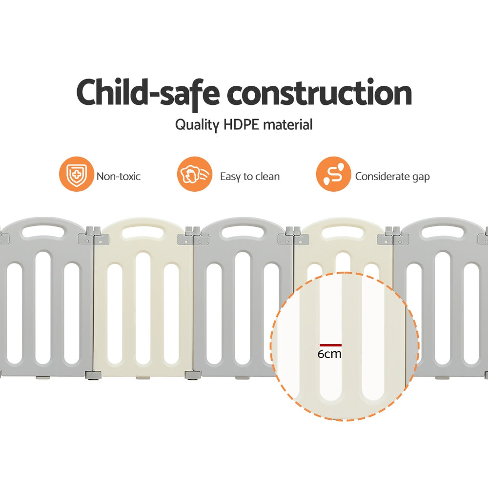 Keezi Baby Playpen 16 Panels Foldable Toddler Fence Safety Play Activity Centre-Baby &amp; Kids &gt; Nursing-PEROZ Accessories