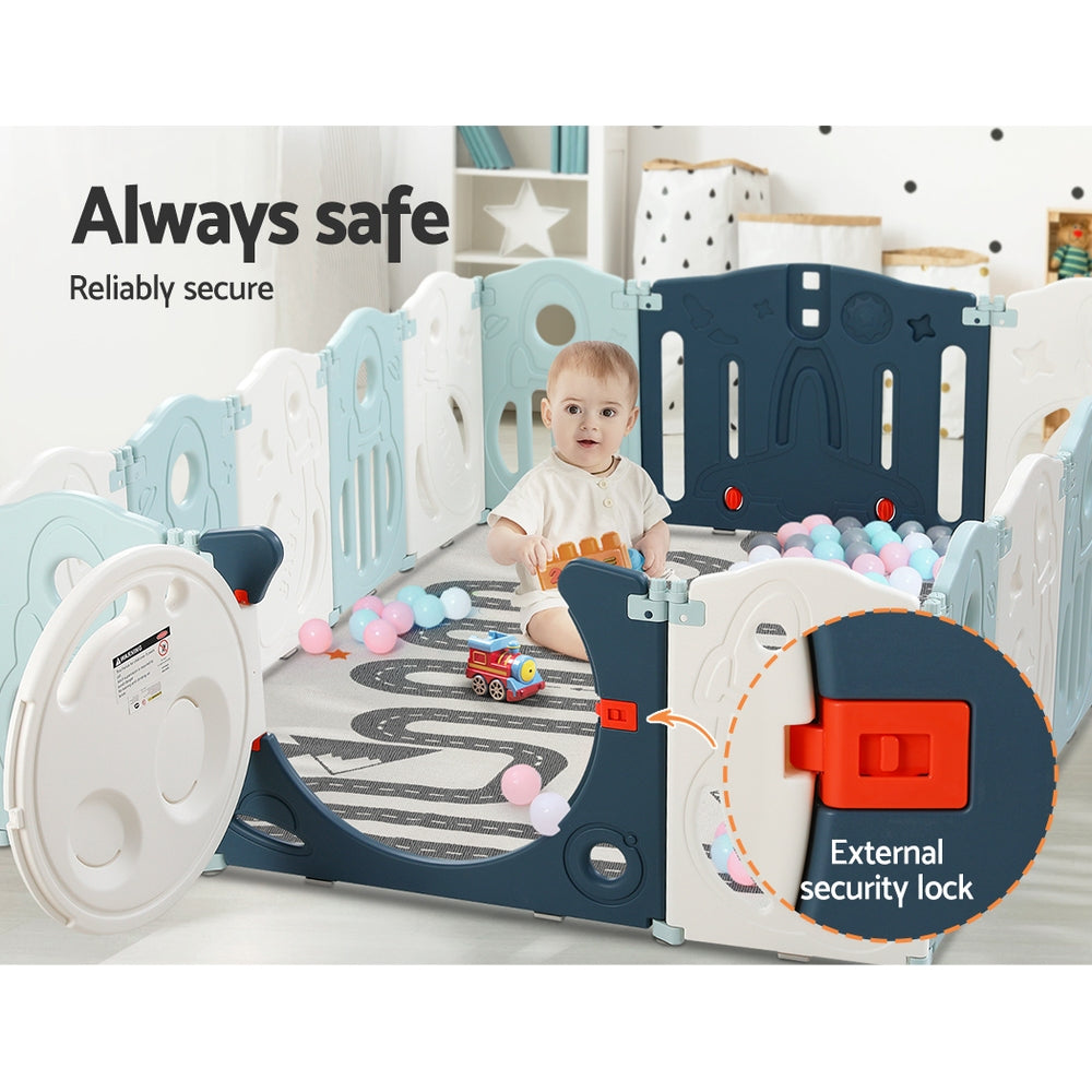 Keezi Baby Playpen 16 Panels Foldable Toddler Fence Safety Play Activity Barrier-Baby &amp; Kids &gt; Nursing-PEROZ Accessories
