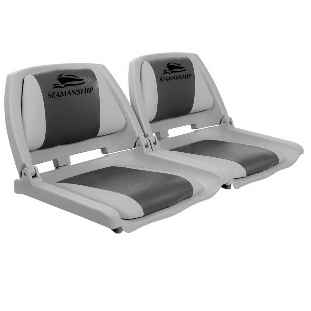 Seamanship Set of 2 Folding Swivel Boat Seats - Grey &amp; Charcoal-Outdoor &gt; Boating-PEROZ Accessories