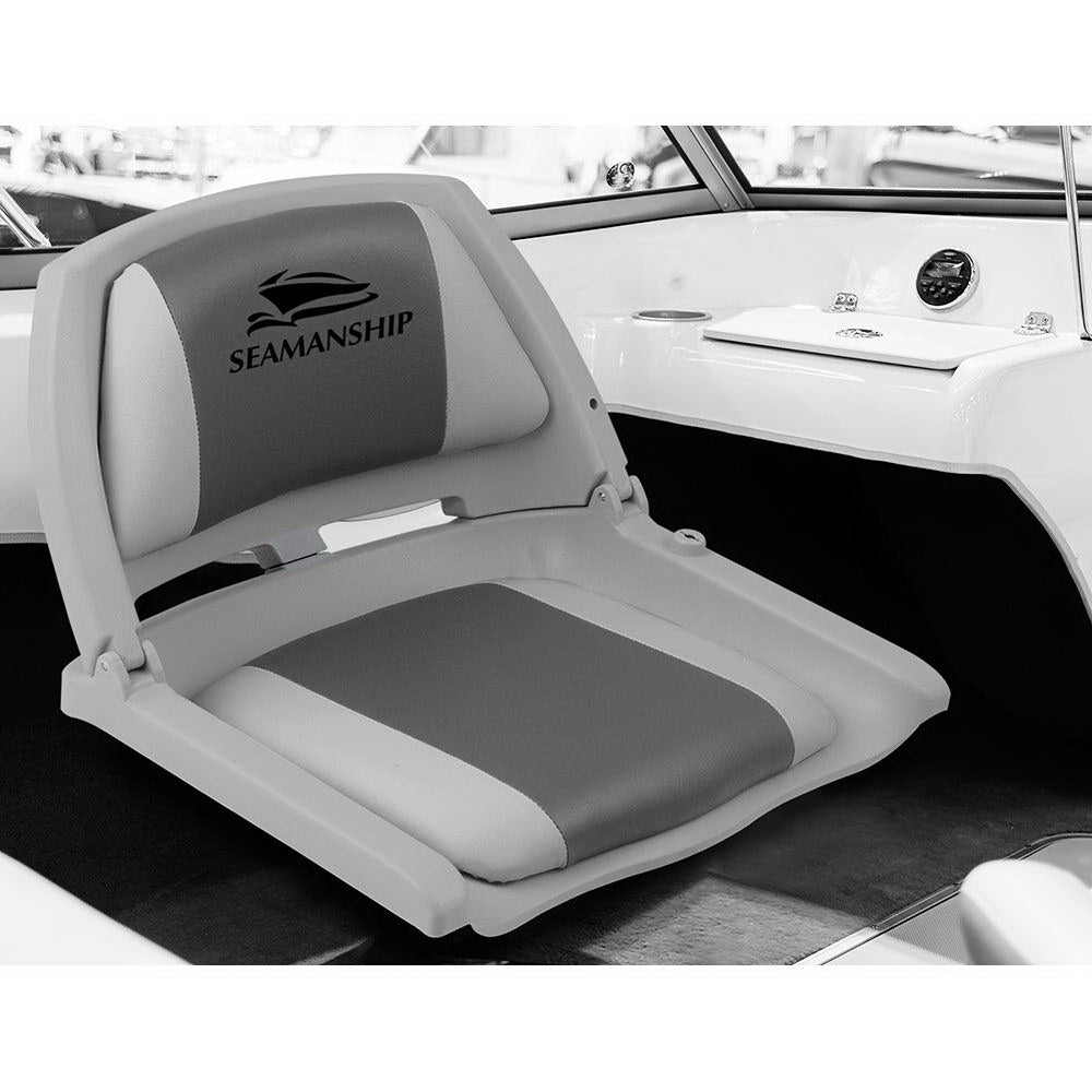 Seamanship Set of 2 Folding Swivel Boat Seats - Grey &amp; Charcoal-Outdoor &gt; Boating-PEROZ Accessories