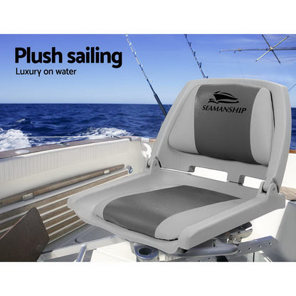 Seamanship Set of 2 Folding Swivel Boat Seats - Grey &amp; Charcoal-Outdoor &gt; Boating-PEROZ Accessories