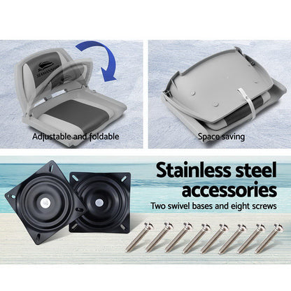 Seamanship Set of 2 Folding Swivel Boat Seats - Grey &amp; Charcoal-Outdoor &gt; Boating-PEROZ Accessories