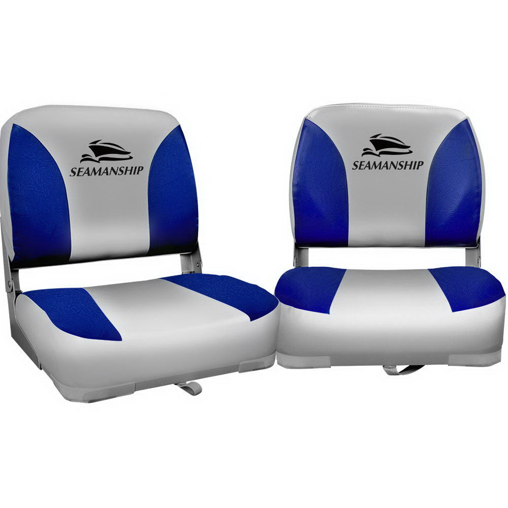 Seamanship Set of 2 Folding Swivel Boat Seats - Grey &amp; Blue-Outdoor &gt; Boating-PEROZ Accessories