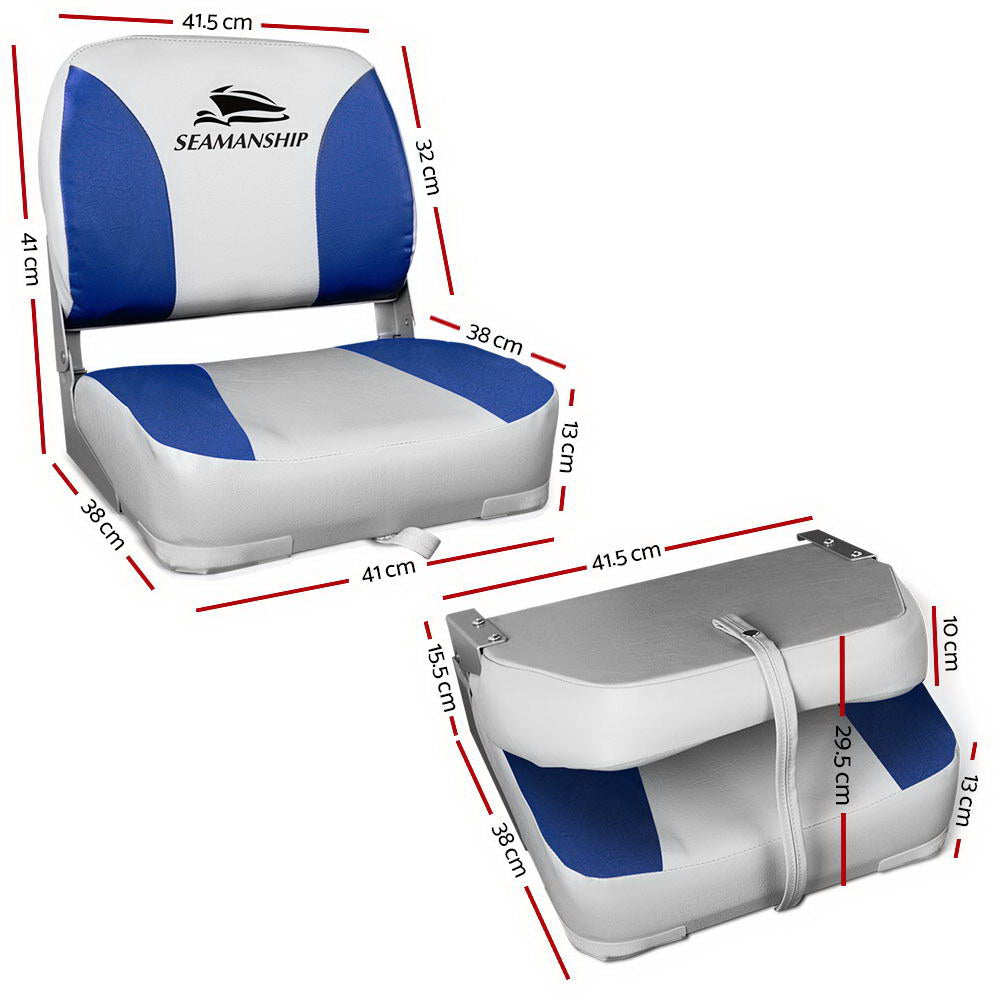 Seamanship Set of 2 Folding Swivel Boat Seats - Grey &amp; Blue-Outdoor &gt; Boating-PEROZ Accessories