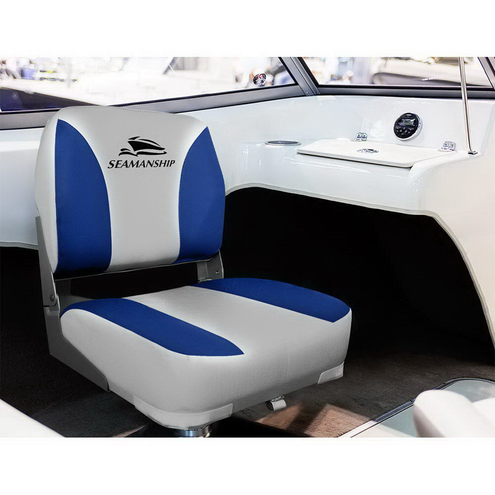 Seamanship Set of 2 Folding Swivel Boat Seats - Grey &amp; Blue-Outdoor &gt; Boating-PEROZ Accessories