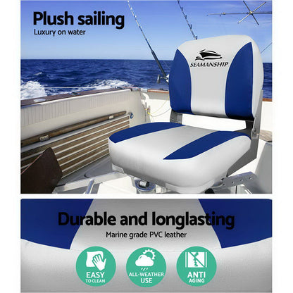 Seamanship Set of 2 Folding Swivel Boat Seats - Grey &amp; Blue-Outdoor &gt; Boating-PEROZ Accessories