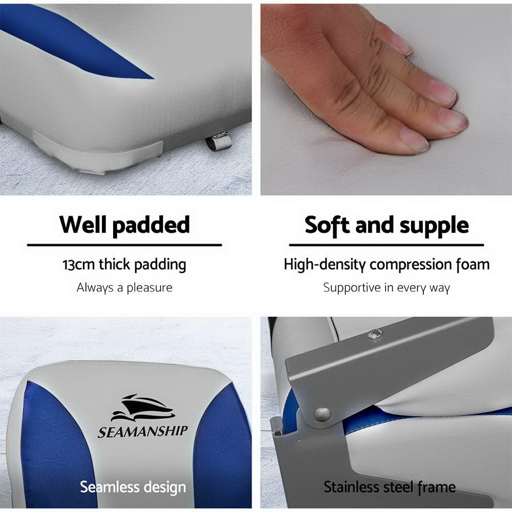 Seamanship Set of 2 Folding Swivel Boat Seats - Grey &amp; Blue-Outdoor &gt; Boating-PEROZ Accessories