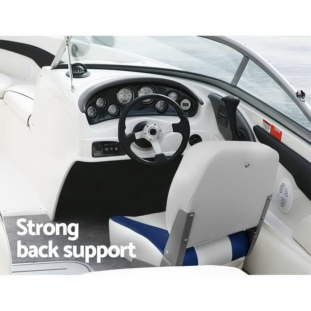 Seamanship Set of 2 Folding Swivel Boat Seats - Grey &amp; Blue-Outdoor &gt; Boating-PEROZ Accessories