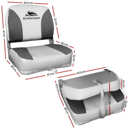 Seamanship Set of 2 Folding Swivel Boat Seats - Grey-Outdoor &gt; Boating-PEROZ Accessories
