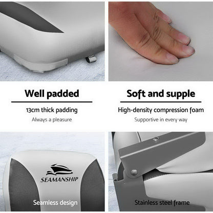 Seamanship Set of 2 Folding Swivel Boat Seats - Grey-Outdoor &gt; Boating-PEROZ Accessories