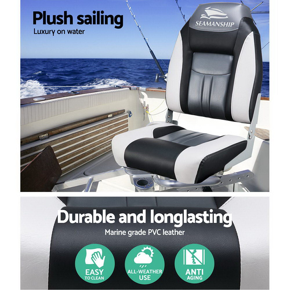 Seamanship Set of 2 Folding Swivel Boat Seats - Grey &amp; Black-Outdoor &gt; Boating-PEROZ Accessories