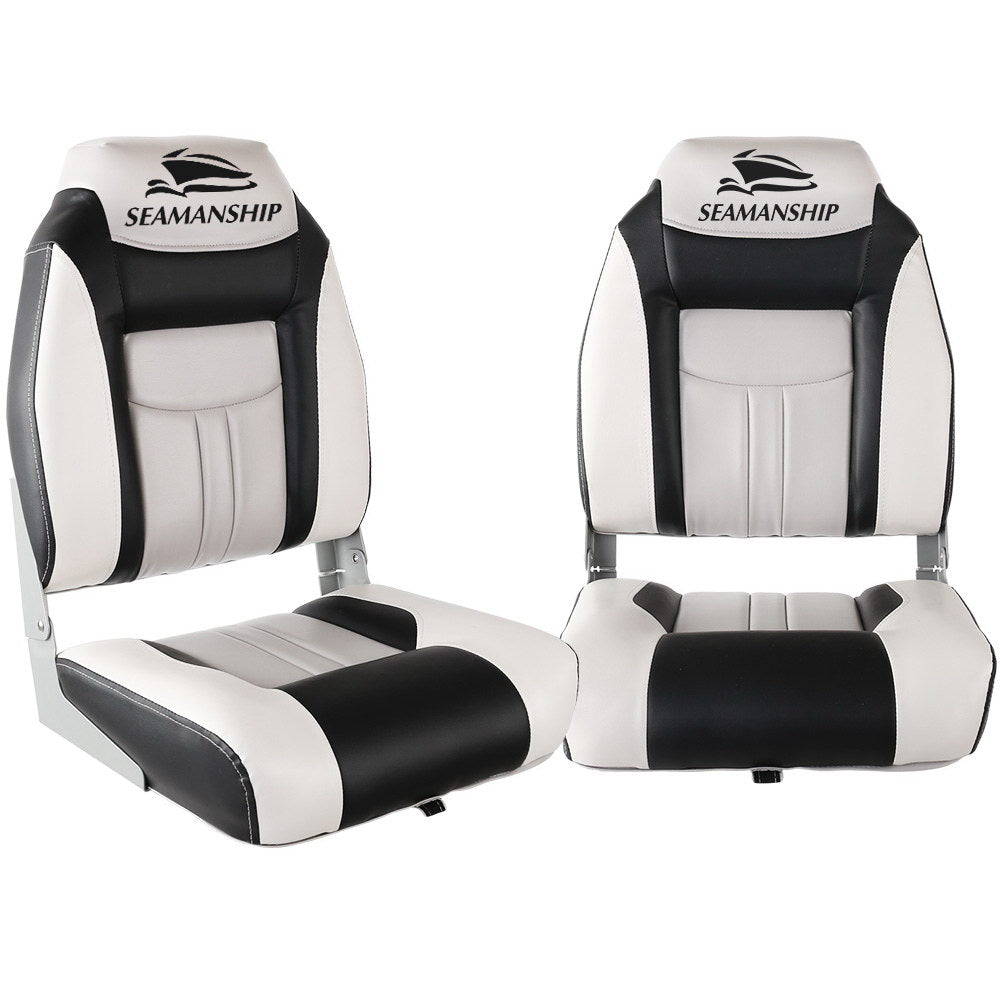 Seamanship Set of 2 Folding Swivel Boat Seats - Grey &amp; Black-Outdoor &gt; Boating-PEROZ Accessories