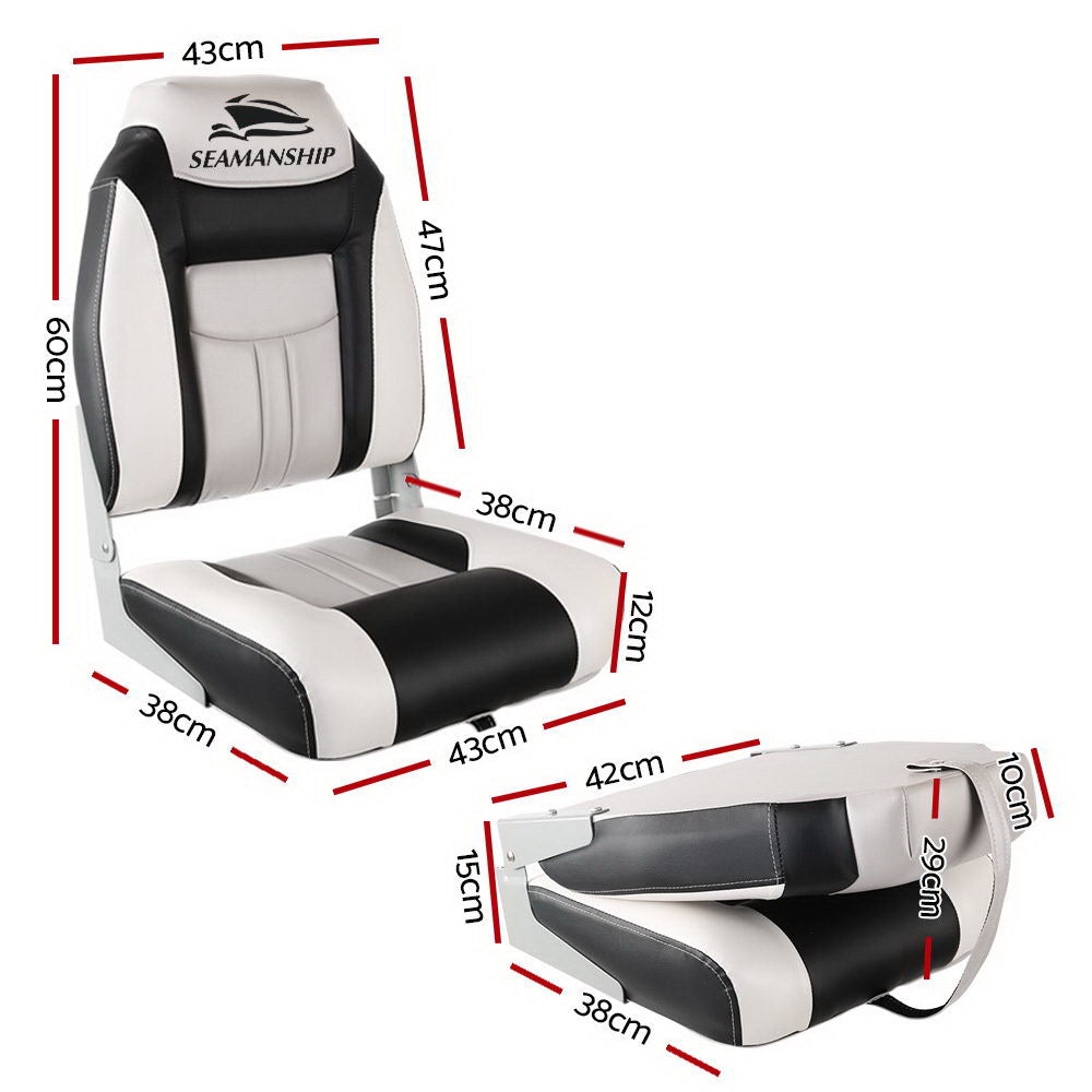 Seamanship Set of 2 Folding Swivel Boat Seats - Grey &amp; Black-Outdoor &gt; Boating-PEROZ Accessories