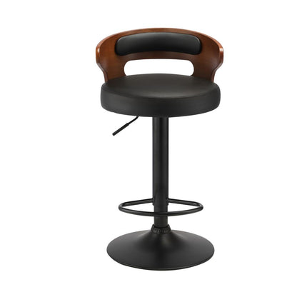 Oikiture 2x Bar Stools Kitchen Gas Lift Swivel Chairs Stool Wooden Barstool Black-Bar Stool-PEROZ Accessories
