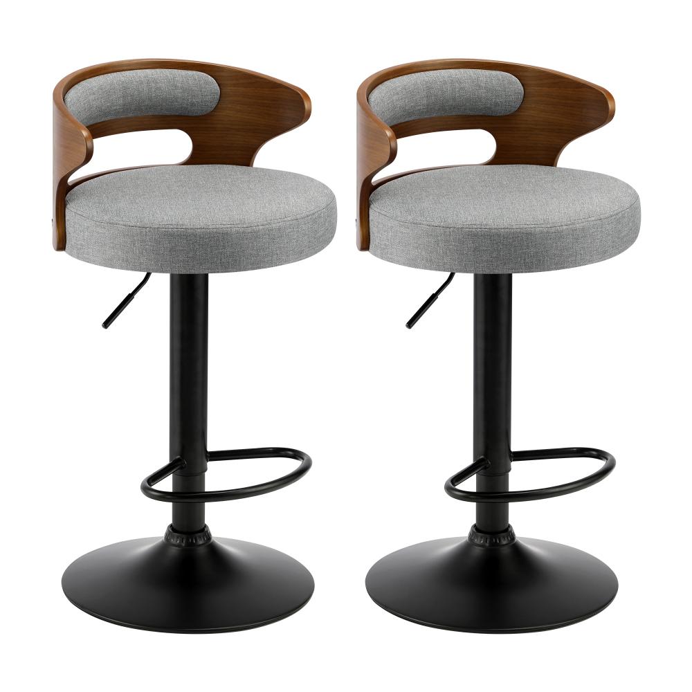 Oikiture Bar Stools Kitchen Gas Lift Swivel Chairs Stool Wooden Barstool Grey x2-Bar Stool-PEROZ Accessories