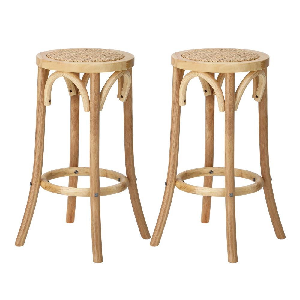 Oikiture Wooden Bar Stool 2pc Kitchen Vintage Barstool Rattan Dining Chair Wood |PEROZ Australia