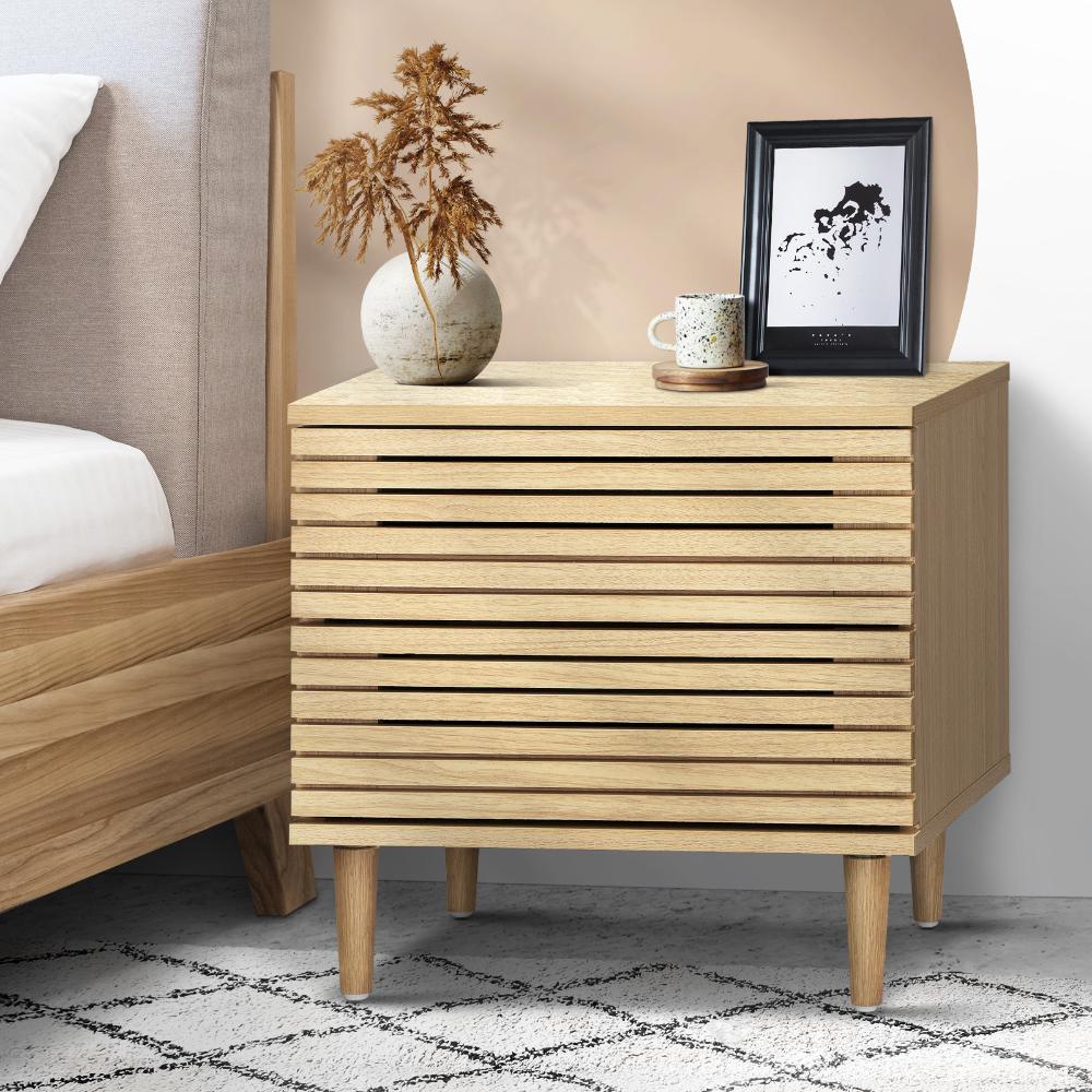 Oikiture Bedside Tables Side Table 2 Drawers Unique Bedroom Storage Cabinet-Bedside Table-PEROZ Accessories