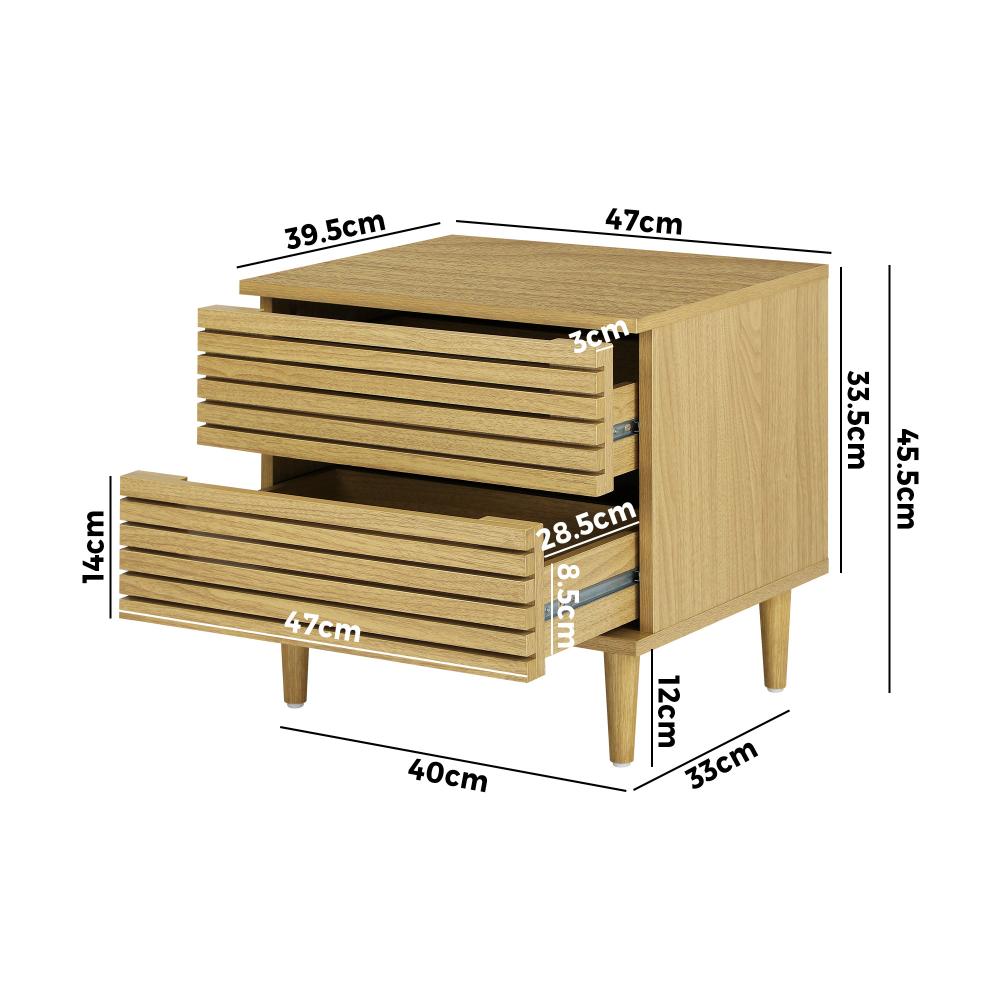 Oikiture Bedside Tables Side Table 2 Drawers Unique Bedroom Storage Cabinet-Bedside Table-PEROZ Accessories