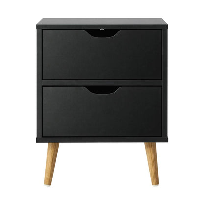 Oikiture Bedside Tables 2 Drawers Side Table Bedroom Furniture Storage Black-Bedside Table-PEROZ Accessories