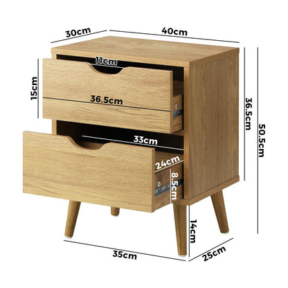 Oikiture Bedside Tables 2 Drawers Side Table Nightstand Storage Cabinet Wood-Bedside Table-PEROZ Accessories