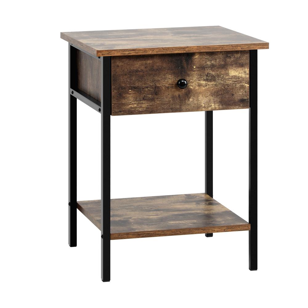 Oikiture Bedside Table with Drawer and Storage Shelf, Metal Frame Nightstand Cabinet-Bedside Table-PEROZ Accessories