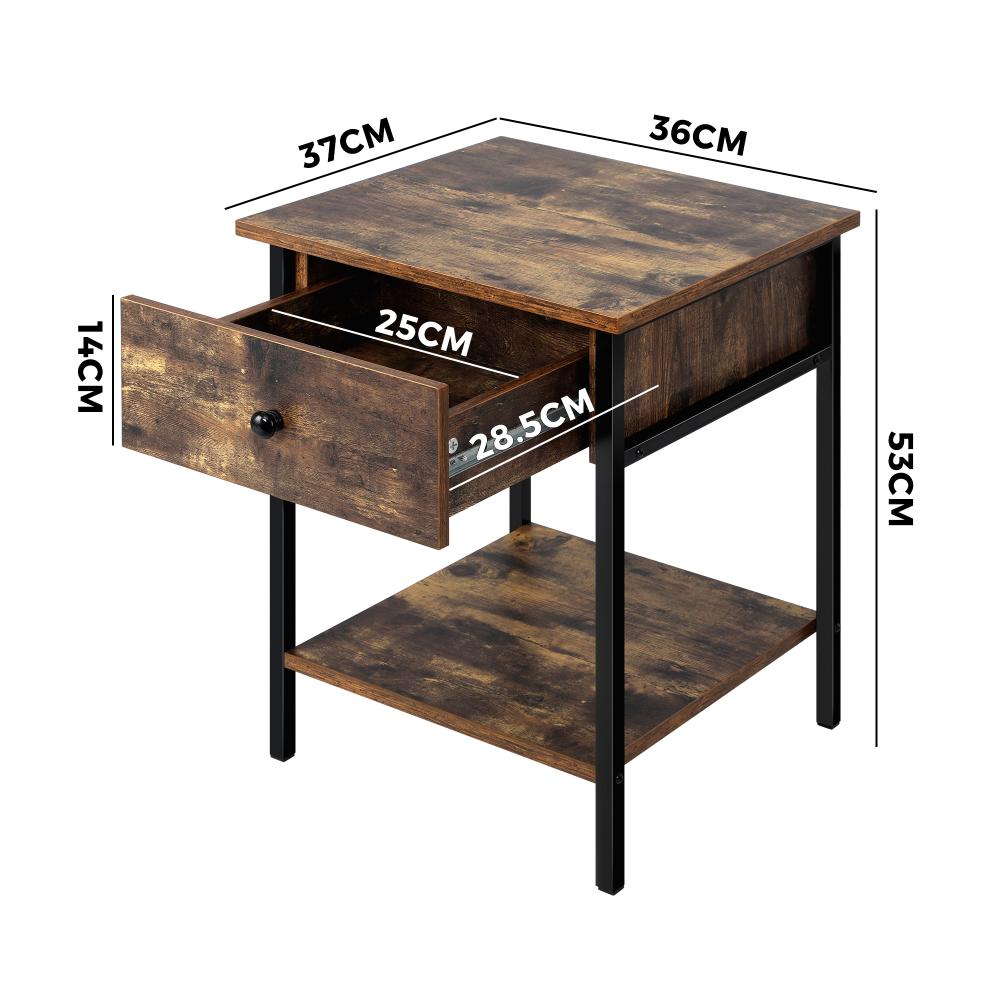 Oikiture Bedside Table with Drawer and Storage Shelf, Metal Frame Nightstand Cabinet-Bedside Table-PEROZ Accessories