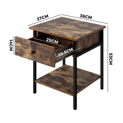 Oikiture Bedside Table with Drawer and Storage Shelf, Metal Frame Nightstand Cabinet-Bedside Table-PEROZ Accessories