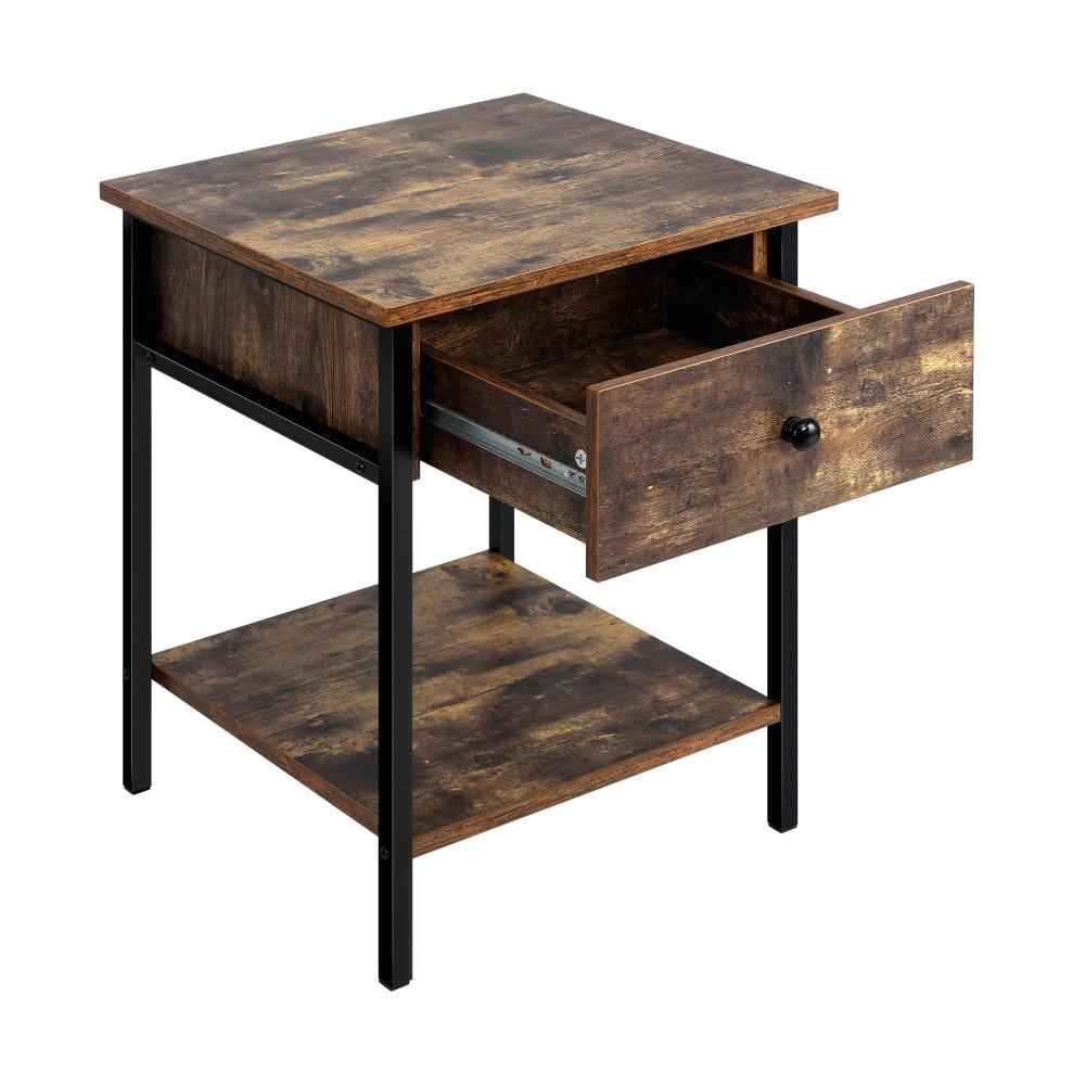 Oikiture Bedside Table with Drawer and Storage Shelf, Metal Frame Nightstand Cabinet-Bedside Table-PEROZ Accessories
